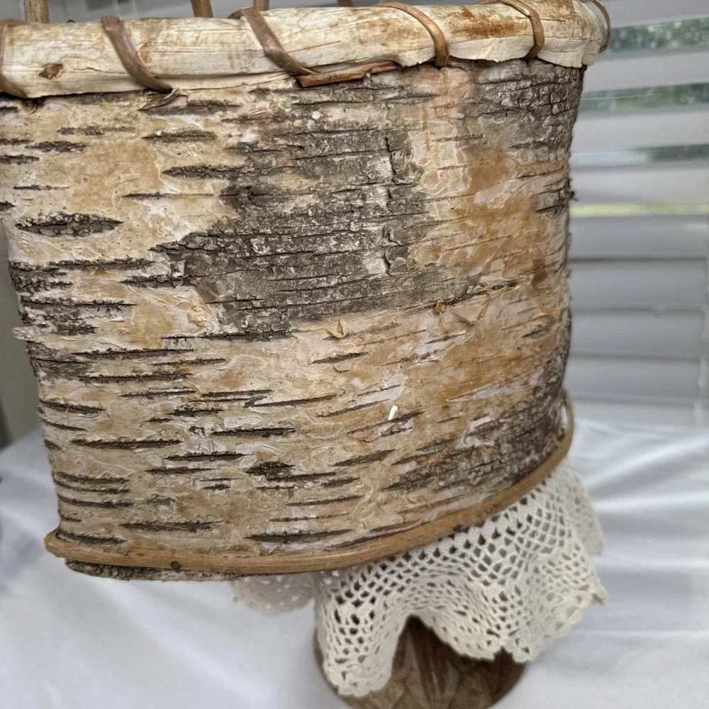Vintage Birch Bark Wall Hanging 2 Loop Basket. Handmade.